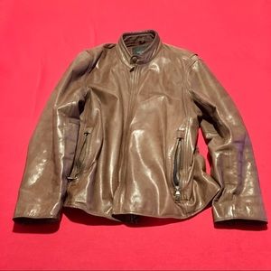 Men’s Andrew Marc Brown Leather Bomber Jacket
